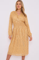 DALLAS SEQUIN GATHERED LONGSLEEVE DRESS (14803661947264)