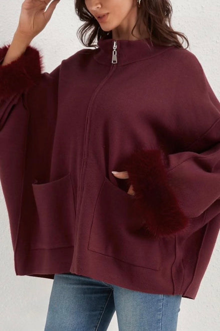 ZIP-UP JACKET WITH FURR CUFFS