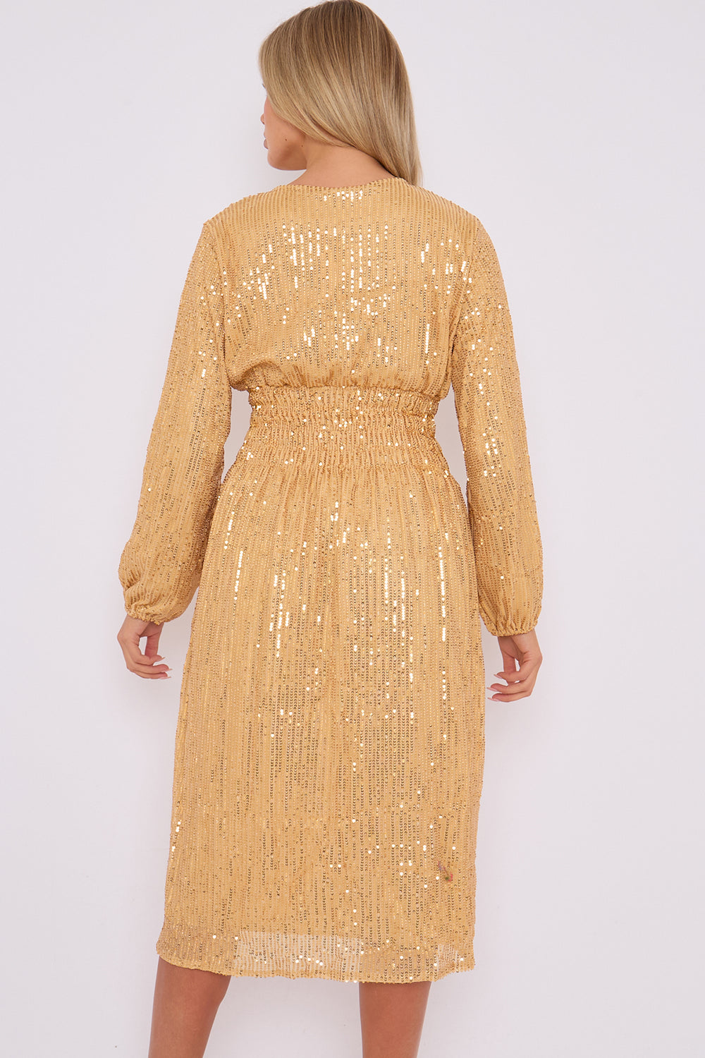 DALLAS SEQUIN GATHERED LONGSLEEVE DRESS (14803661947264)