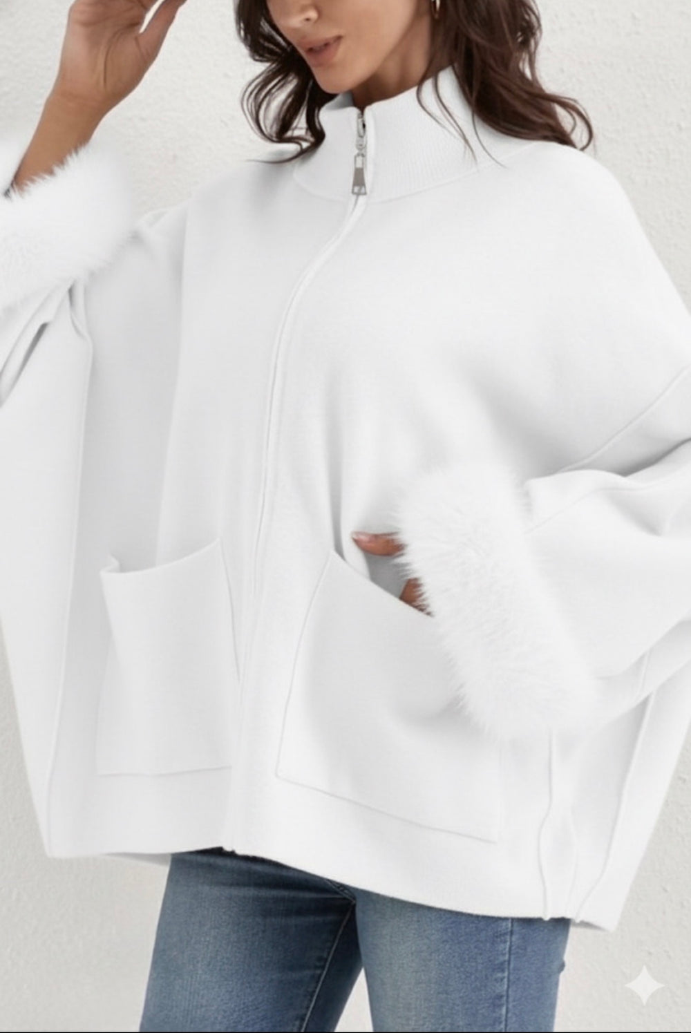 ZIP-UP JACKET WITH FURR CUFFS