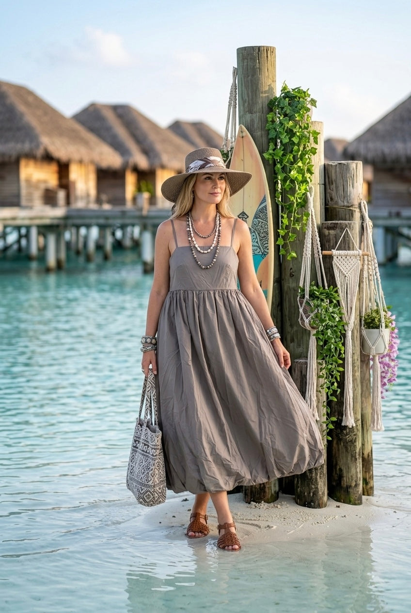 CAMI BUBBLE HEM MIDI DRESS