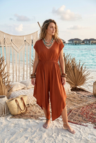 CRINKLE BACK TIE  V-NECK JUMPSUIT