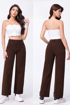 ASYMETRIC WAIST BROWN WIDE LEG JEANS