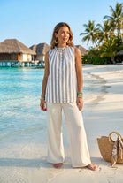 RUFFLE NECK STRIPED TOP