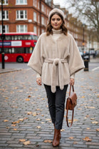 BELTED FAUX FURR JACKET