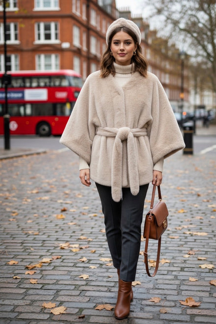 BELTED FAUX FURR JACKET