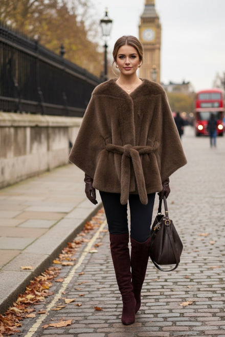 BELTED FAUX FURR JACKET
