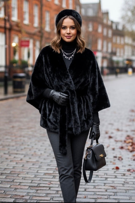 BELTED FAUX FURR JACKET