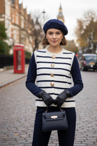 STRIPE KNITTED GOLD BUTTON WAIST COAT