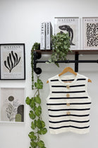 STRIPE KNITTED GOLD BUTTON WAIST COAT