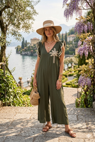 EMBROIDERED PALM TREE PATCH JUMPSUIT