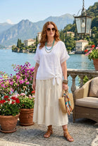 MESH TRIM SIDE KNOTOVERSIZED BLOUSE