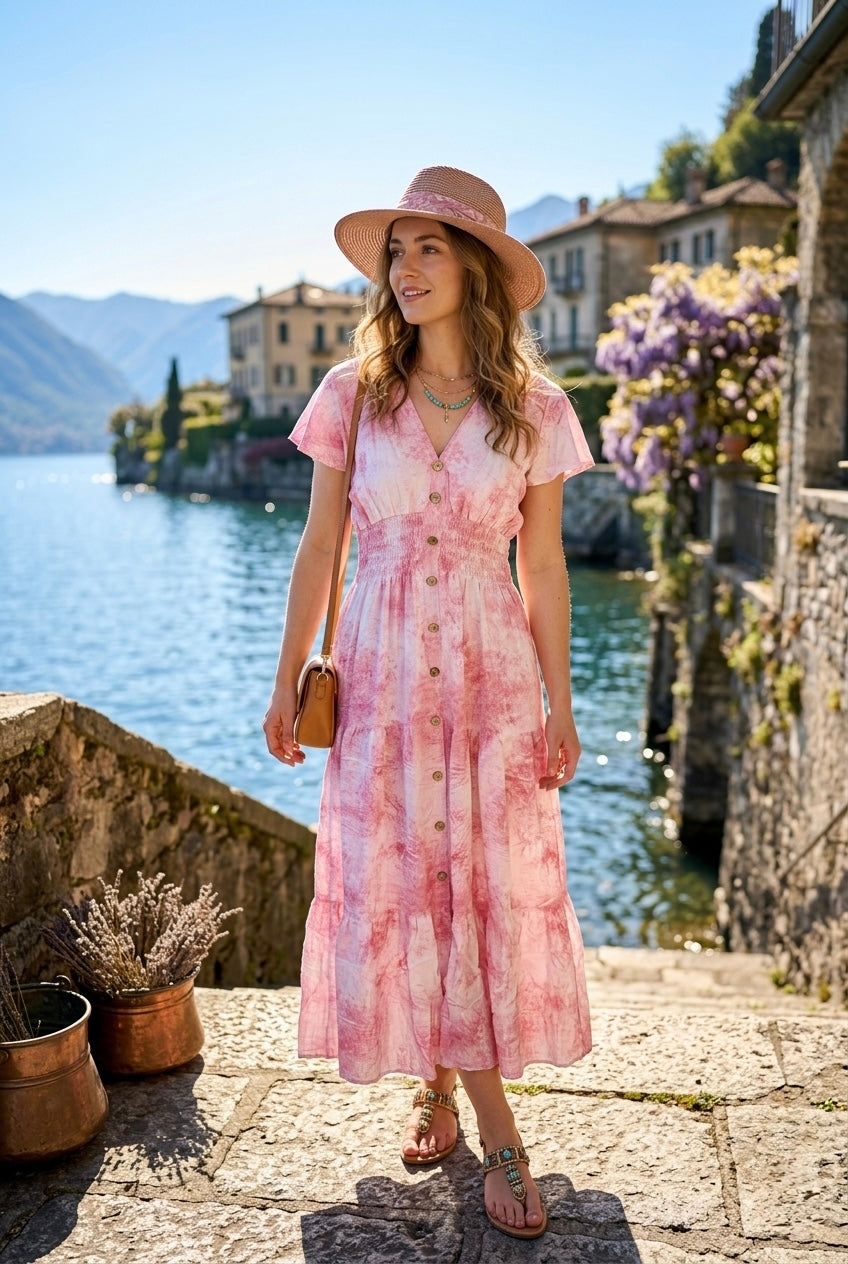 TIEDYE PRINT BUTTON DETAIL MAXI(MIXED COLOUR PACK)