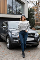 SHOULDER GOLD BUTTON STRIPE JUMPER