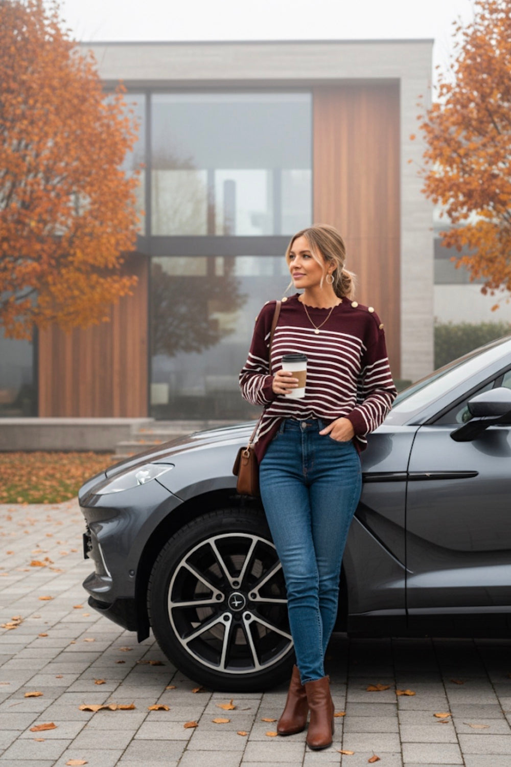 SHOULDER GOLD BUTTON STRIPE JUMPER