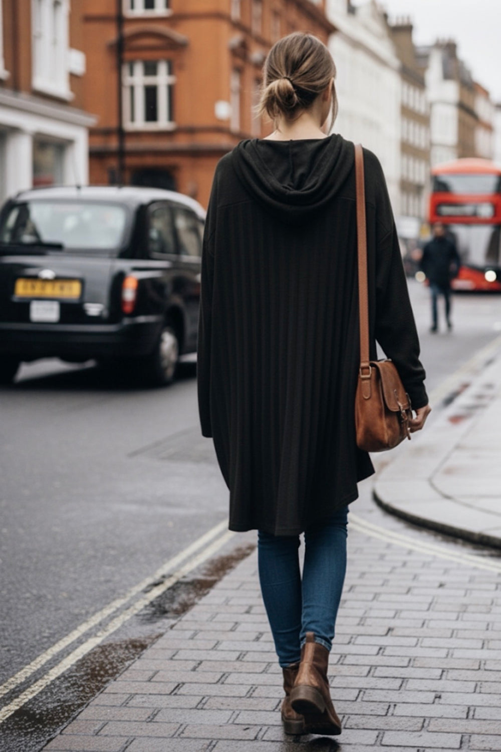HIGH LOW BACK PLEATED PLAIN HOODIE
