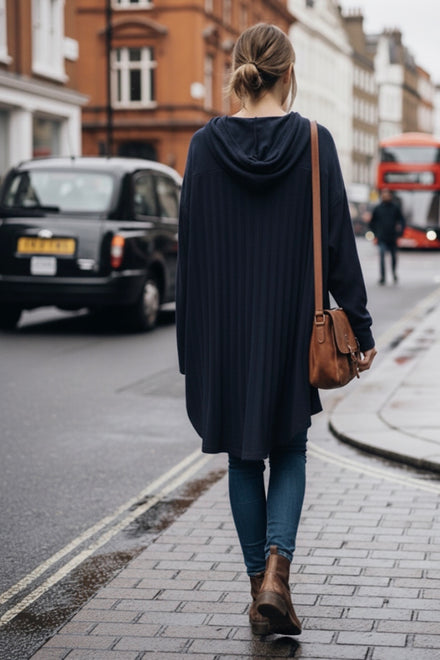 HIGH LOW BACK PLEATED PLAIN HOODIE