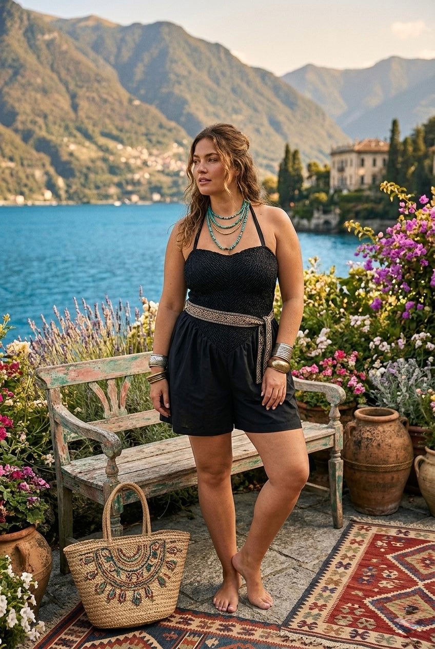 STRAPLESS HALTER-NECK PLAYSUIT