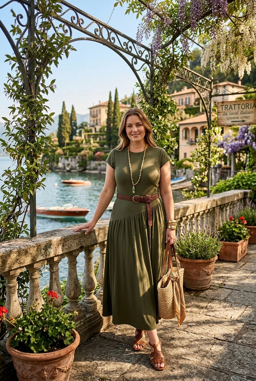 CAP SLEEVE RIBBED KNIT DROP WAIST MAXI
