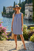 STRIPED SLEEVELESS MOCK NECK TUNIC