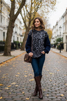 LEOPARD KNITTED SLEEVE SWEAT