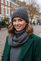 DIAMANTE TRIM KNIT HAT