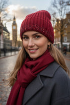 DIAMANTE TRIM KNIT HAT