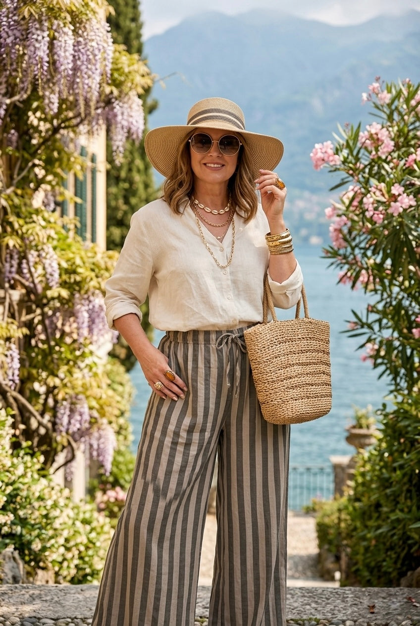 DRAWSTRING VERTICAL STRIPE TROUSER