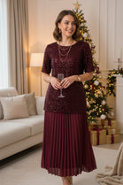 SEQUIN TOP WITH BOTTOM PLEATED DRESS