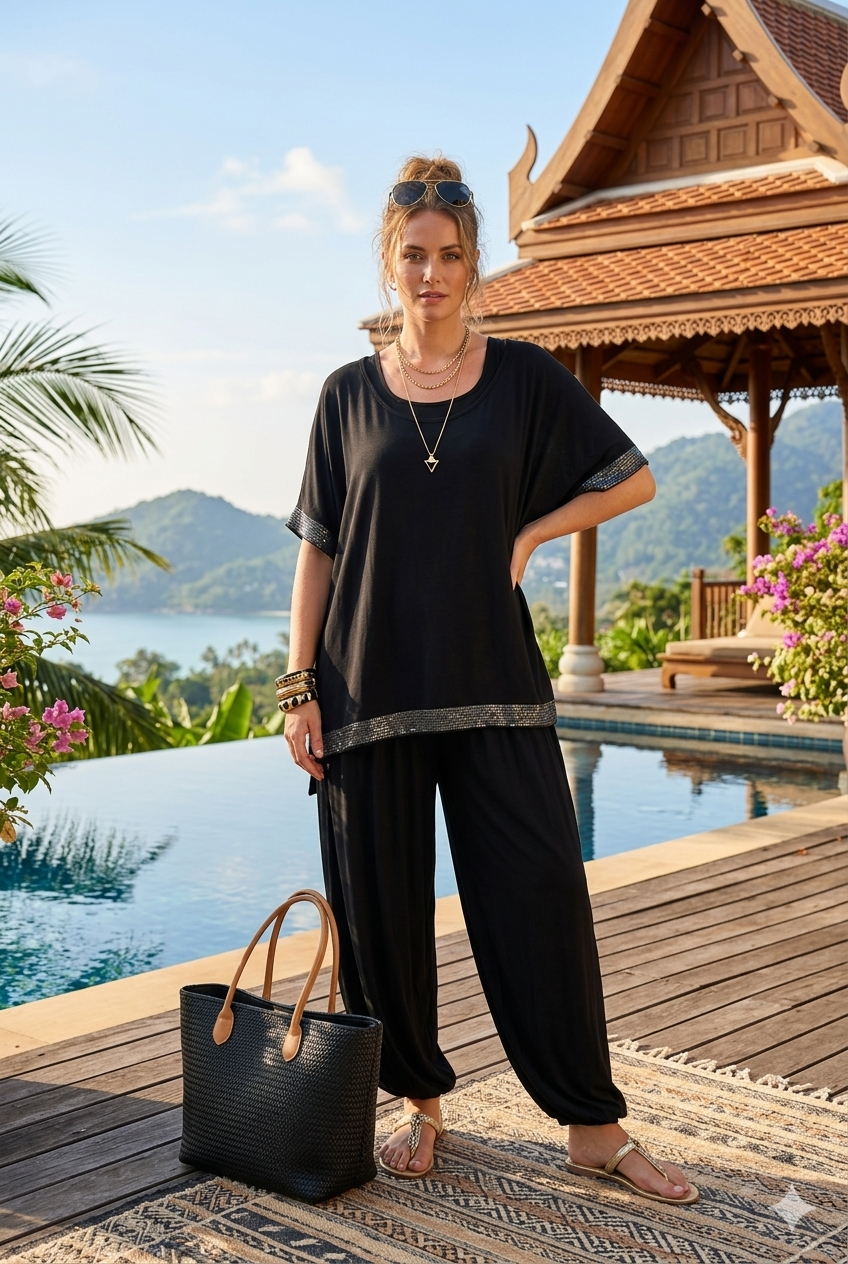 SEQUIN TRIM TOP LOUNGE WEAR