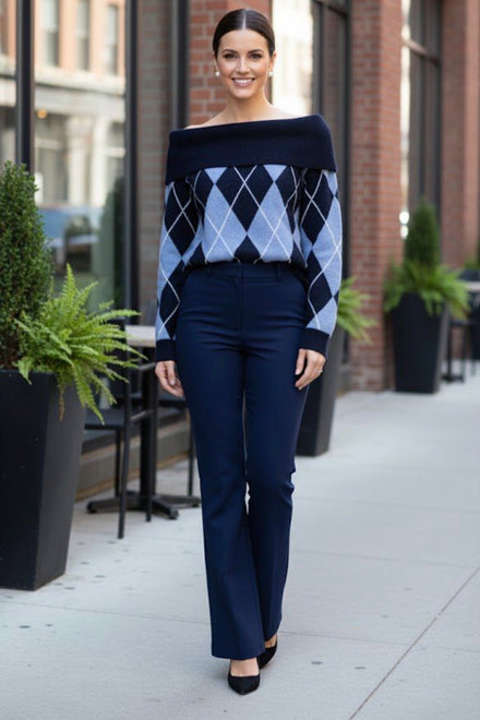 OFF SHOULDER DAIMOND PATTERN JUMPER