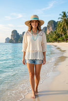 PUFF SLEEVE LACE CROCHET TOP