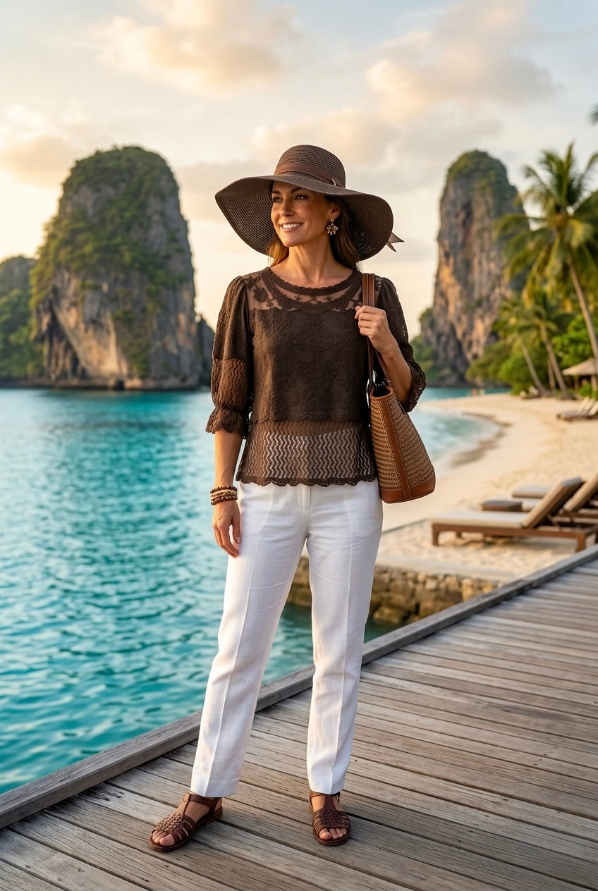 PUFF SLEEVE LACE CROCHET TOP