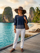 PUFF SLEEVE LACE CROCHET TOP