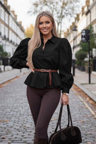 BELTED  BALLOON SLEEVE SHIRT
