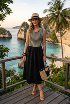 STRIPED COWL-NECK MIDI DRESS