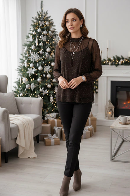 GLITTER MOCK NECK TOP