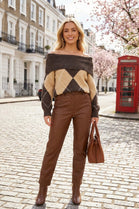 OFF THE SHOULDER ARGYLE KNIT JUMPER