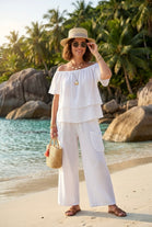 OFF THE SHOULDER COTTON TEXTURED LOUNGE SET