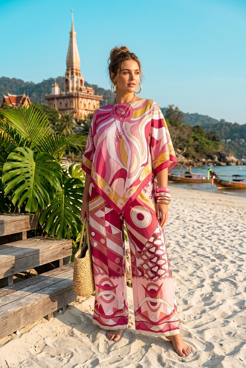 PRINTED ASYMMETRIC TOP SATIN SET