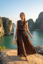 CRINKLE ELASTIC-WAIST  BEACH MAXI