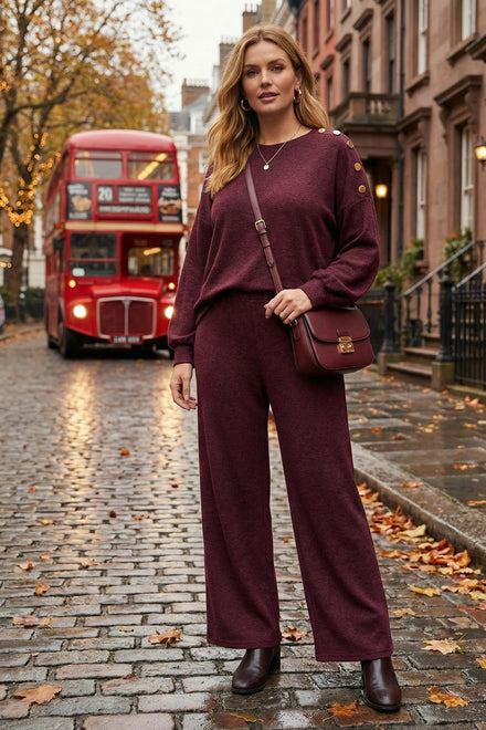 DETAIL GOLD BUTTON SLEEVE LOUNGE SET