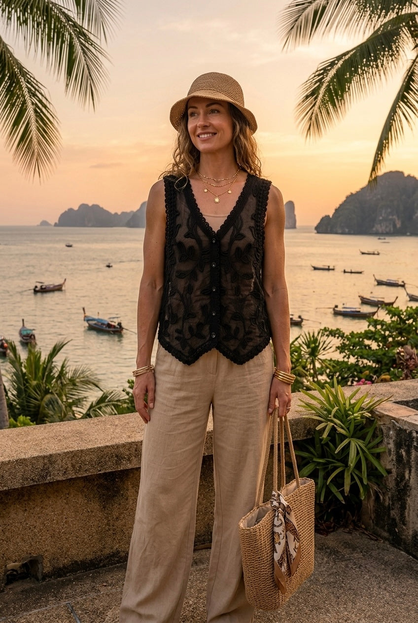 EMBRIDERY LACE TRIM WAISTCOAT