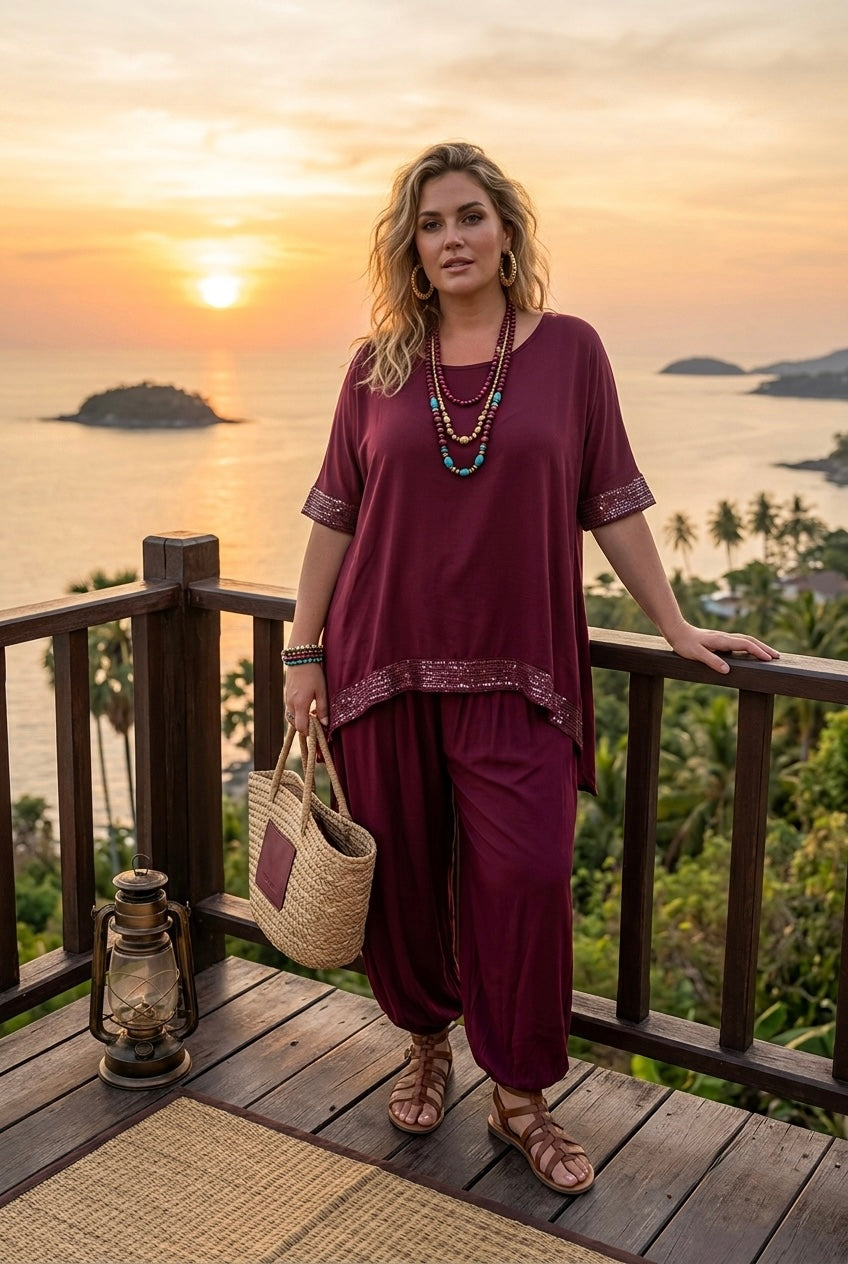 SEQUIN TRIM TOP LOUNGE WEAR