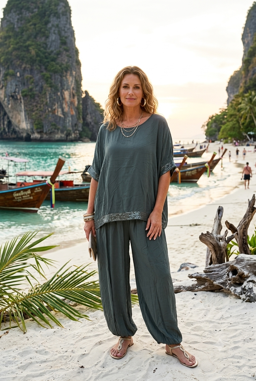 SEQUIN TRIM TOP LOUNGE WEAR