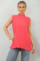 PLEATED HIGH NECK TOP (15134995415424)