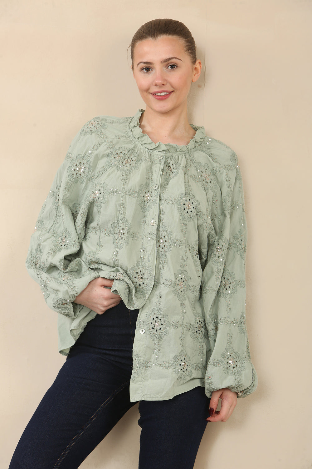 EMBROIDERED SEQUIN SHIRT (15089452188032)