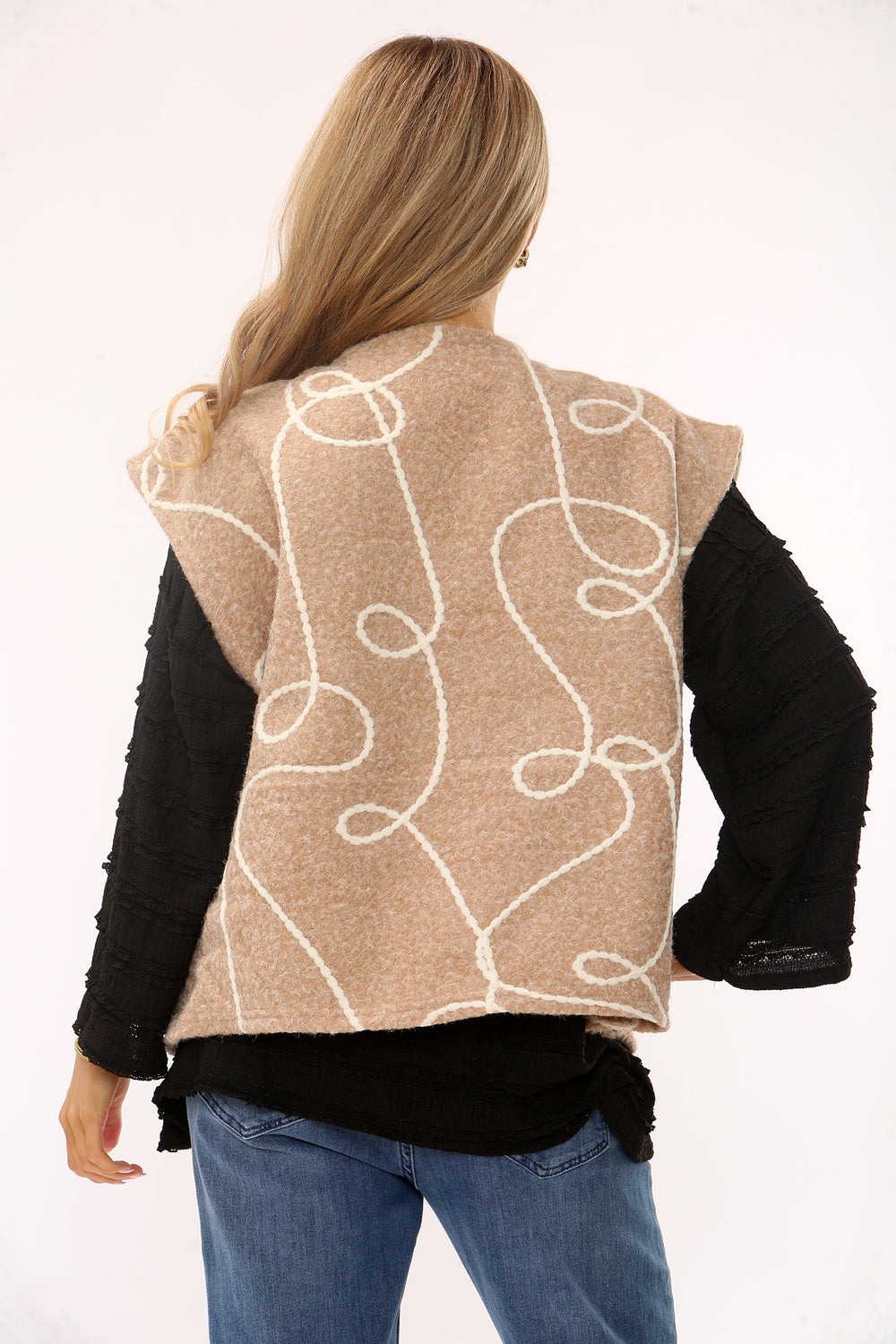 EMBROIDERED THREAD DETAIL WAIST COAT (15334330302848)
