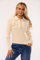 COLLAR EMBELLISHED ZIP DETAIL JUMPER (15339302748544)