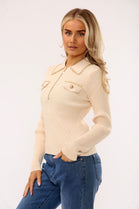 COLLAR EMBELLISHED ZIP DETAIL JUMPER (15339302748544)